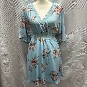 Adam Levine Blue Floral Dress with Crochet Detailing Size XL‎